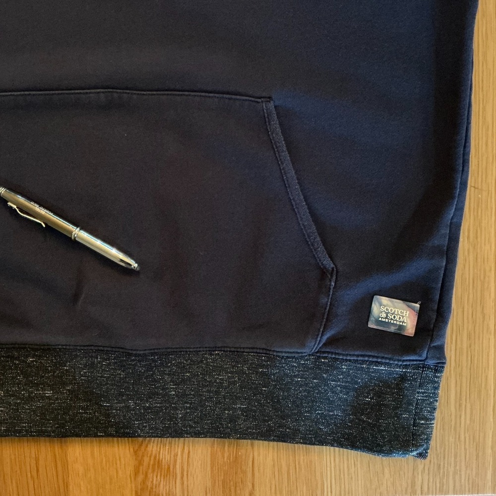 Scotch & Soda Hoodie Mens Large Navy Graphic Patch Pullover Cotton Sweatshirt - Picture 4 of 11